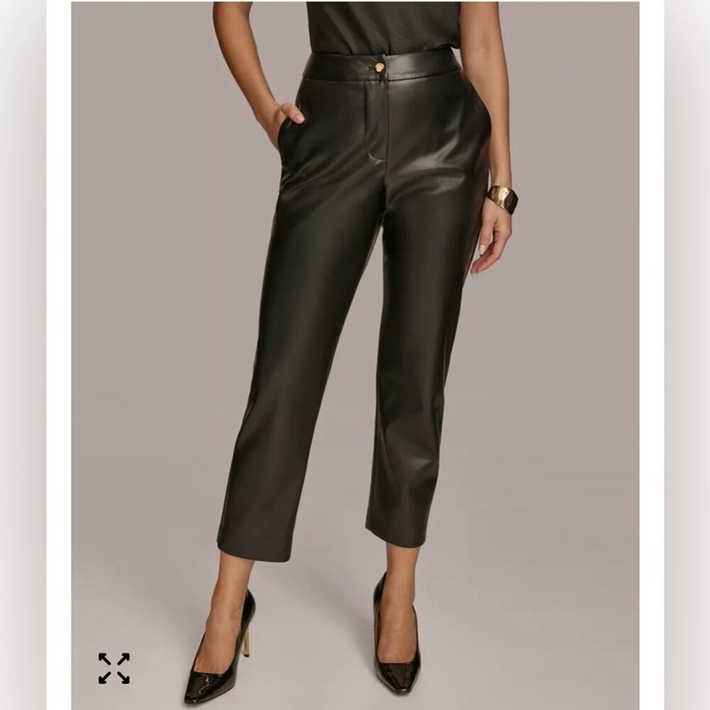 Donna Karan New York Faux Leather Slim Ankle Pants Black Size 4
